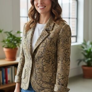 FDJ French Dressing Elegant Tan and Brown Women's Sort Vintage 90's Blazer Sz 12